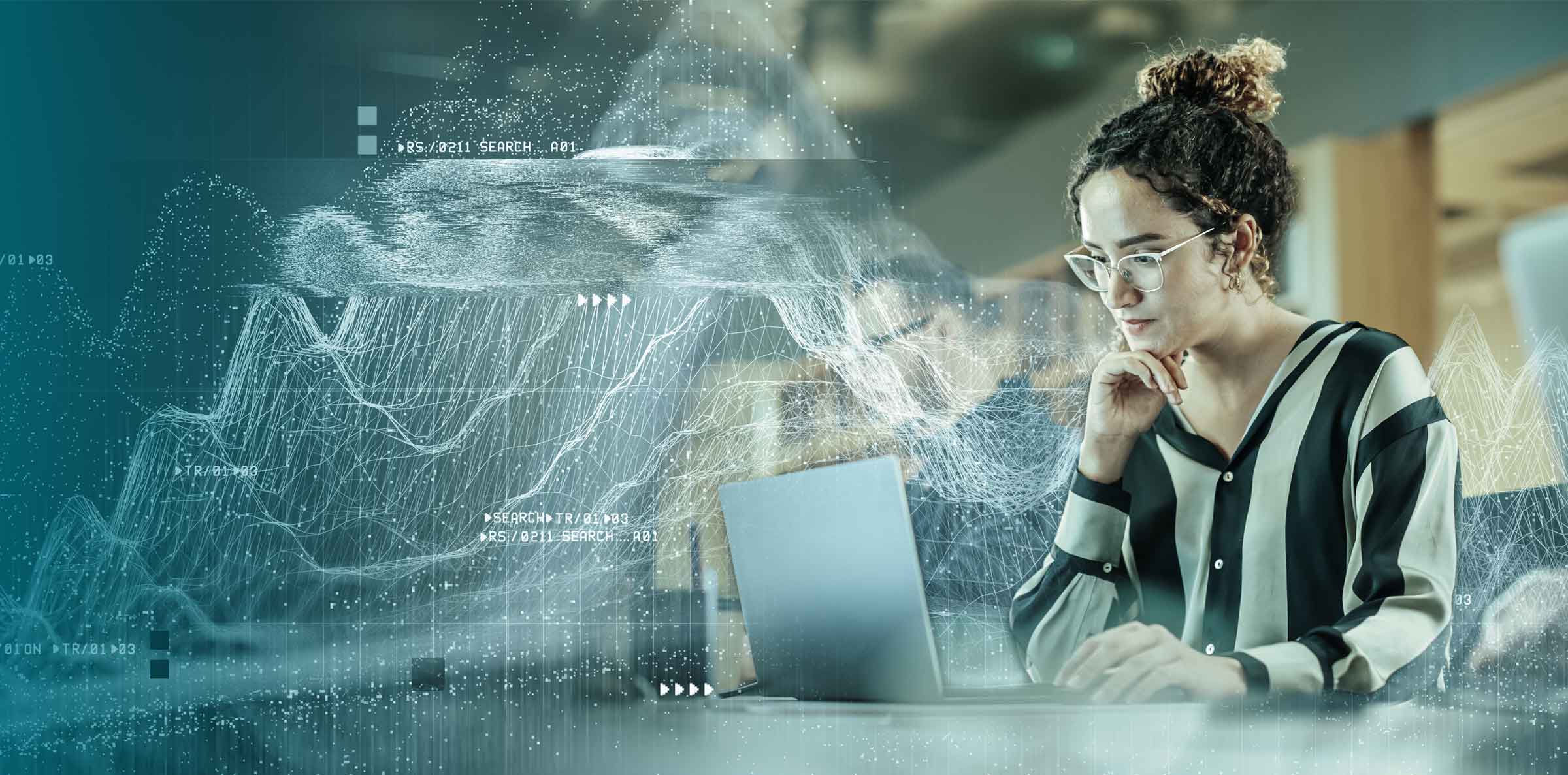 Office worker with data background