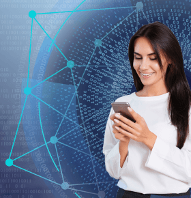 Woman smiling on phone