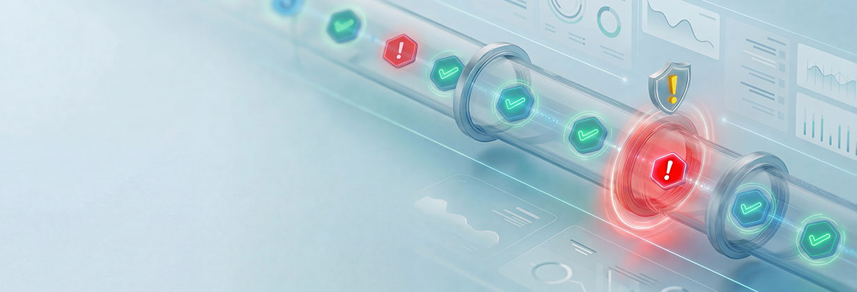 Several ticks with one warning sign representing fraud detection