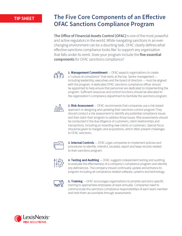OFAC Sanctions Tip Sheet Screenshot